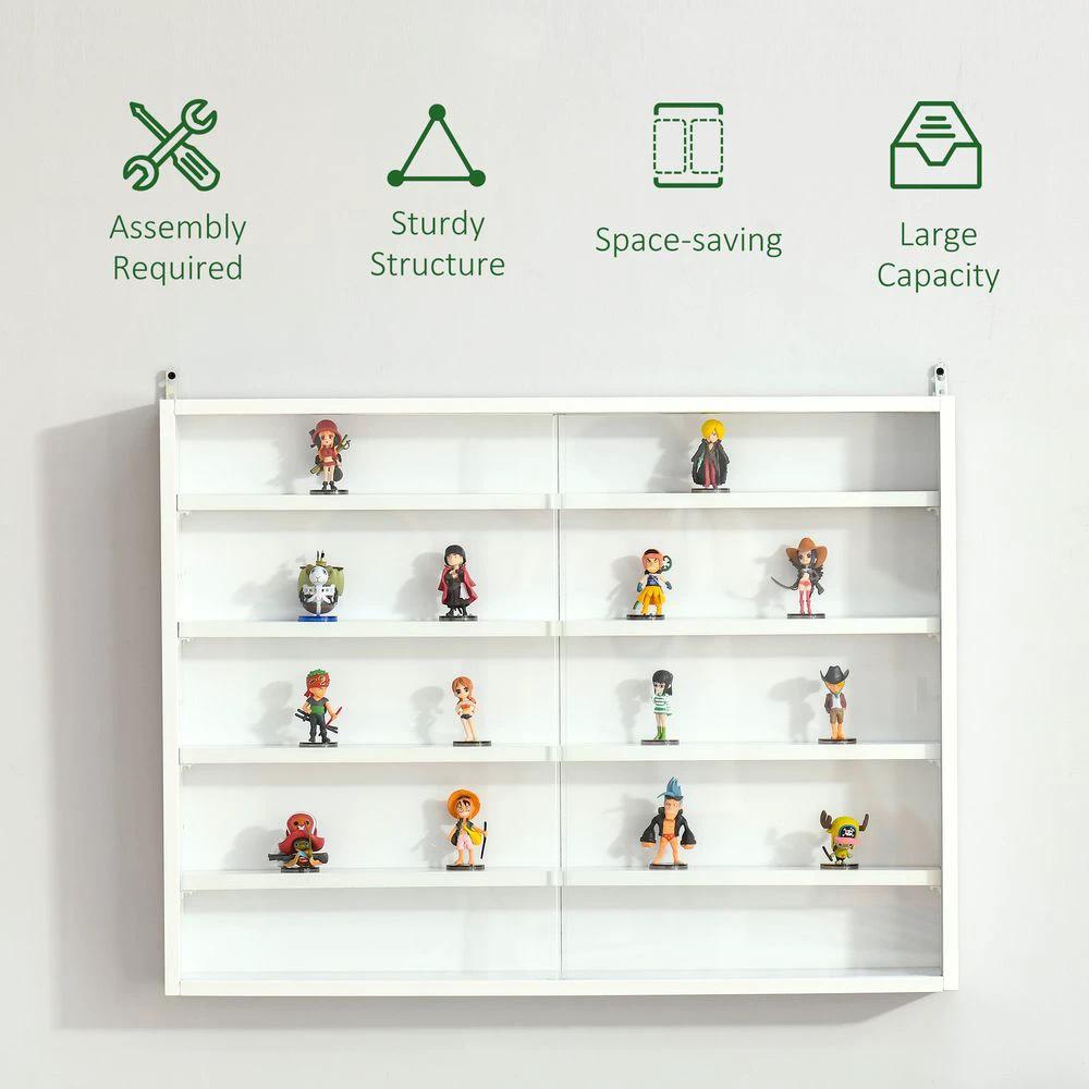 Unbranded 5-Tier Wall Display Shelf Unit Cabinet w/ Shelves Glass Doors White - Uncategorized Display Cabinet