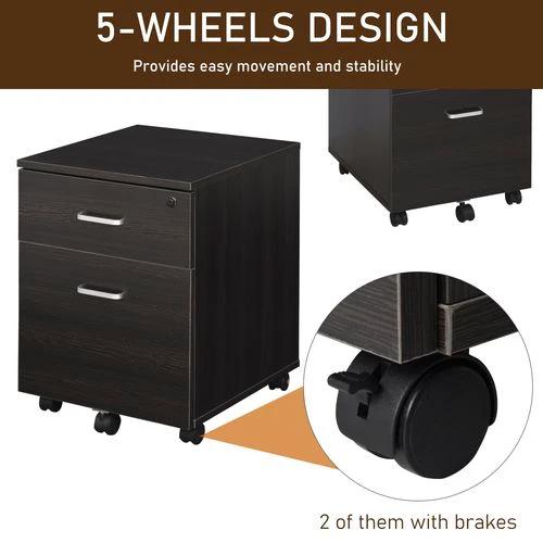 Unbranded 2-Drawer Locking Office Filing Cabinet 5 Wheels Rolling Storage Brown Vinsetto - Filing Cabinet