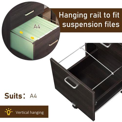 Unbranded 2-Drawer Locking Office Filing Cabinet 5 Wheels Rolling Storage Brown Vinsetto - Filing Cabinet