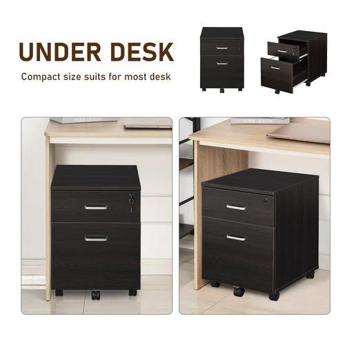 Unbranded 2-Drawer Locking Office Filing Cabinet 5 Wheels Rolling Storage Brown Vinsetto - Filing Cabinet