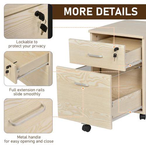 2-Drawer Locking Office Filing Cabinet 5 Wheels Rolling Storage Oak Vinsetto by Unbranded