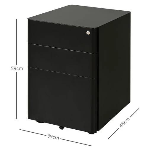 Unbranded 3 Draw Metal Filing Cabinet Lockable 4 Wheel Compact Under Desk Black Vinsetto - Filing Cabinet