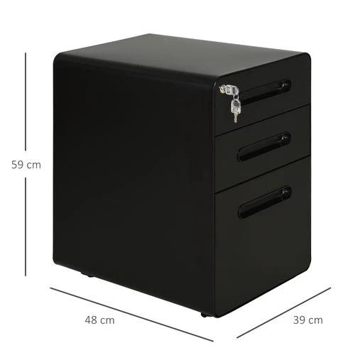 Unbranded 3 Draw Modern Steel Filing Cabinet w/ 4 Wheels Lock Pencil Box Black Vinsetto - Filing Cabinet