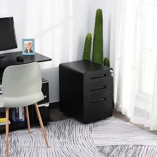 Unbranded 3 Draw Modern Steel Filing Cabinet w/ 4 Wheels Lock Pencil Box Black Vinsetto - Filing Cabinet