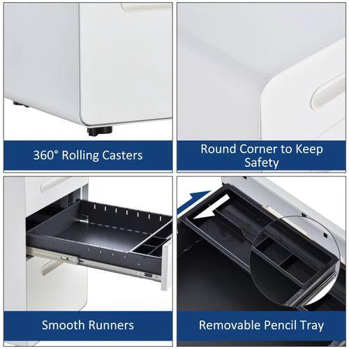 Unbranded 3 Draw Modern Steel Filing Cabinet w/ 4 Wheels Lock Pencil Box White Vinsetto - Filing Cabinet