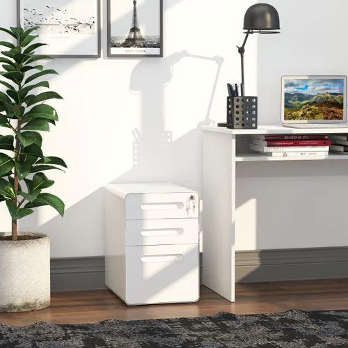 3 Draw Modern Steel Filing Cabinet w/ 4 Wheels Lock Pencil Box White Vinsetto by Unbranded