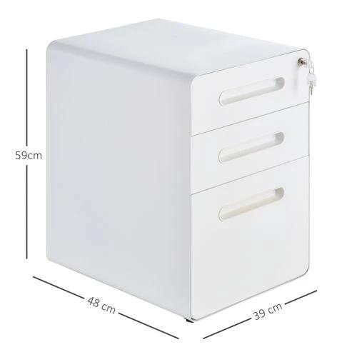 3 Draw Modern Steel Filing Cabinet w/ 4 Wheels Lock Pencil Box White Vinsetto by Unbranded