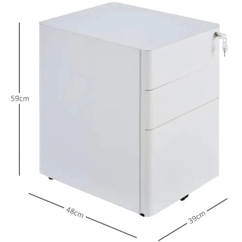 Unbranded 3 Drawer Metal Filing Cabinet Lockable 4 Wheels Compact Under Desk White - Filing Cabinet