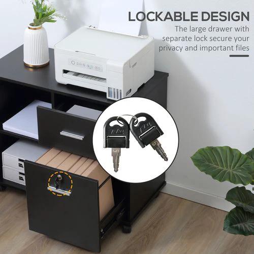 Filing Cabinet Mobile Printer Stand Drawer for A4 Size Files, Black Vinsetto by Unbranded