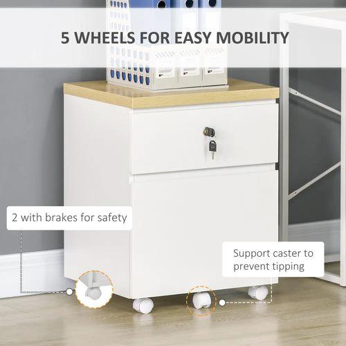 Unbranded Mobile Filing Cabinet Lockable File Cabinet A4 Size 2 Drawers White Vinsetto - Filing Cabinet