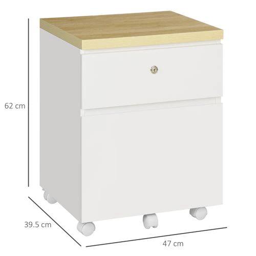 Mobile Filing Cabinet Lockable File Cabinet A4 Size 2 Drawers White Vinsetto by Unbranded