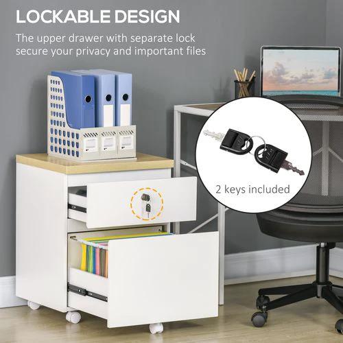Unbranded Mobile Filing Cabinet Lockable File Cabinet A4 Size 2 Drawers White Vinsetto - Filing Cabinet