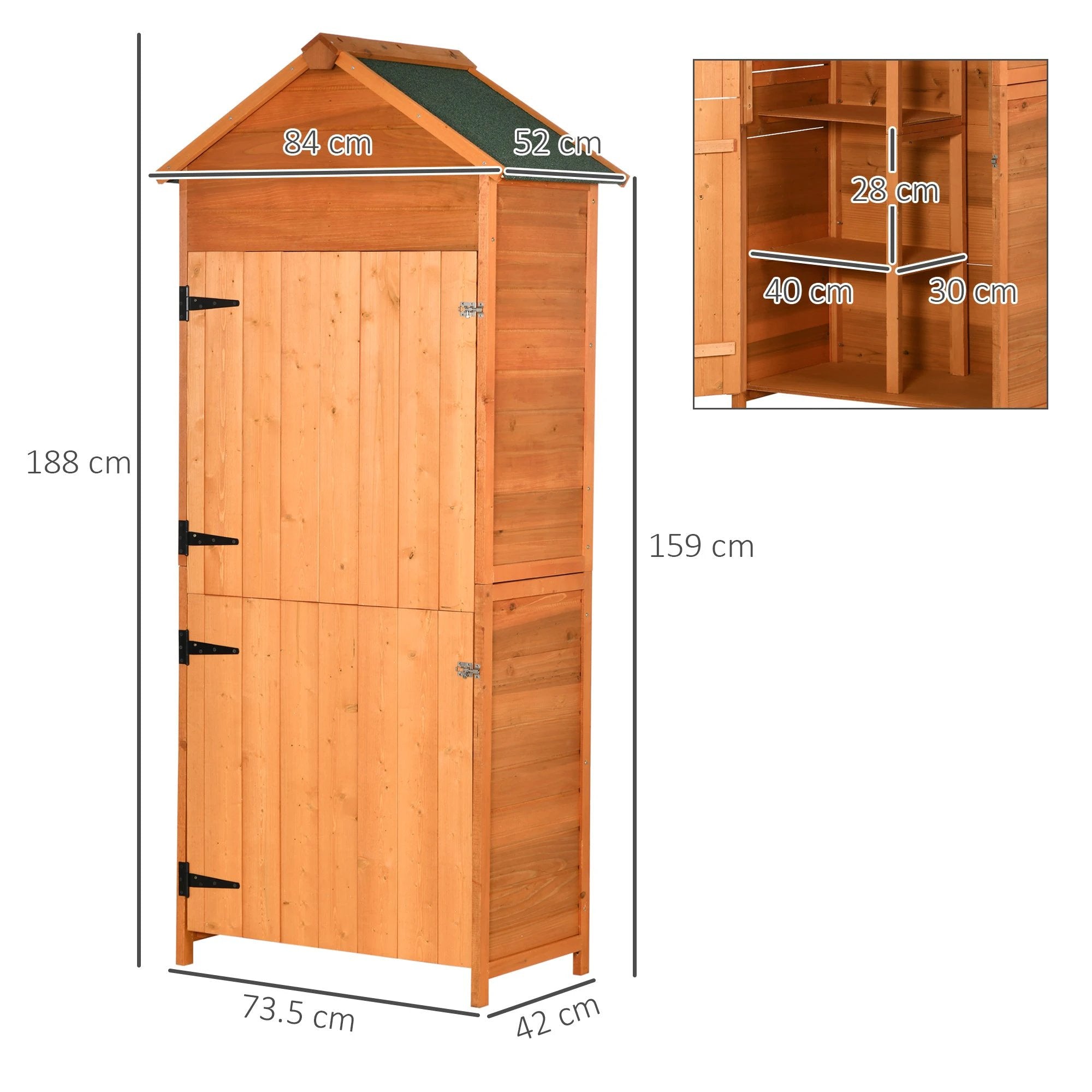 Wooden Garden Shed Outdoor Shelves Utility Tool Storage Cabinet Teak Outsunny by Unbranded