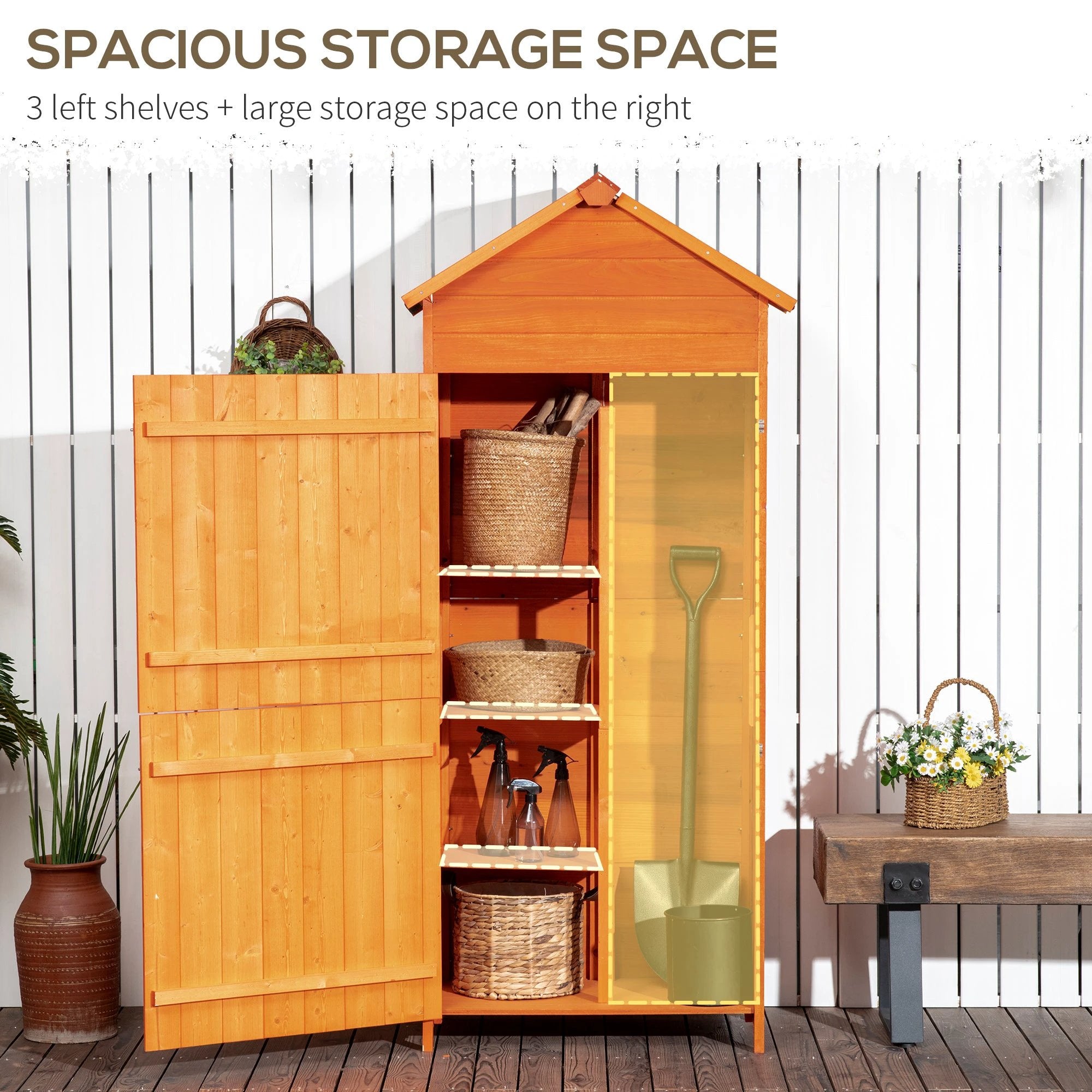 Wooden Garden Shed Outdoor Shelves Utility Tool Storage Cabinet Teak Outsunny by Unbranded