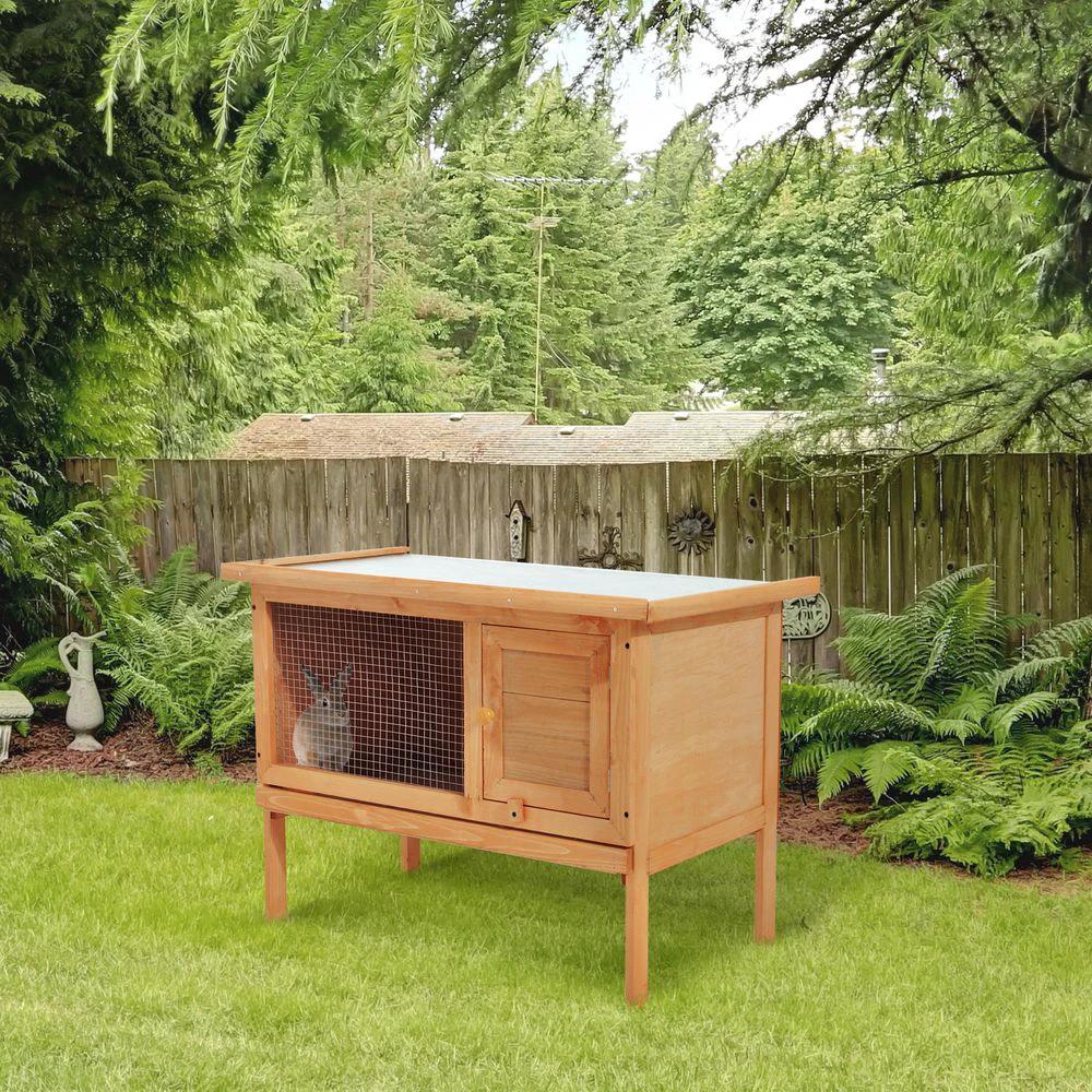 Rabbit Hutch Bunny Cage Guinea Pig Elevated House Wood Outdoor Garden Pawhut by Unbranded