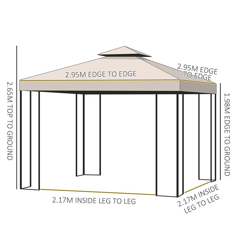 Unbranded 3 x 3m Garden Metal Gazebo Sun Shade Shelter Outdoor Party Tent Outsunny - Gazebos