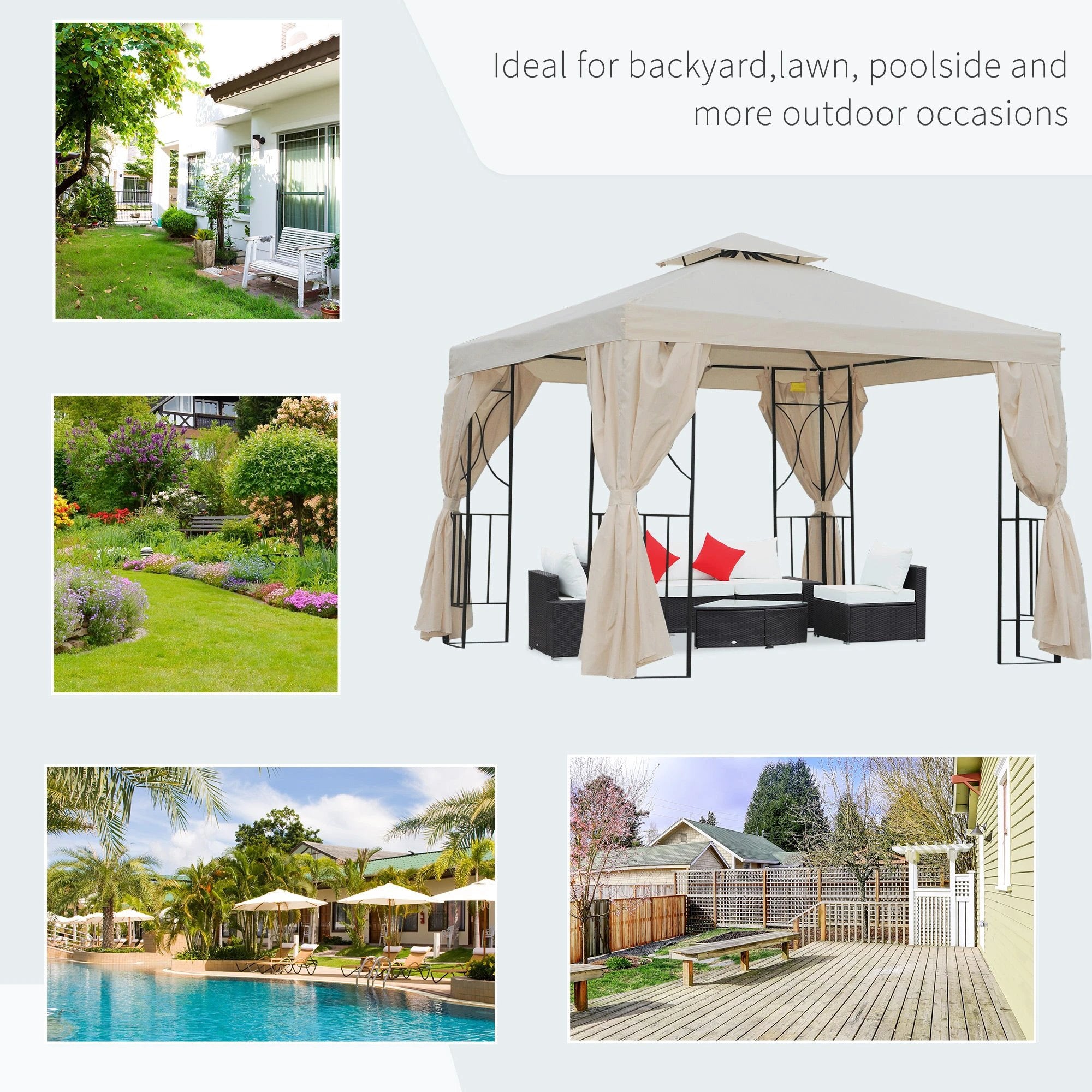 Unbranded 3 x 3m Garden Metal Gazebo Sun Shade Shelter Outdoor Party Tent Outsunny - Gazebos