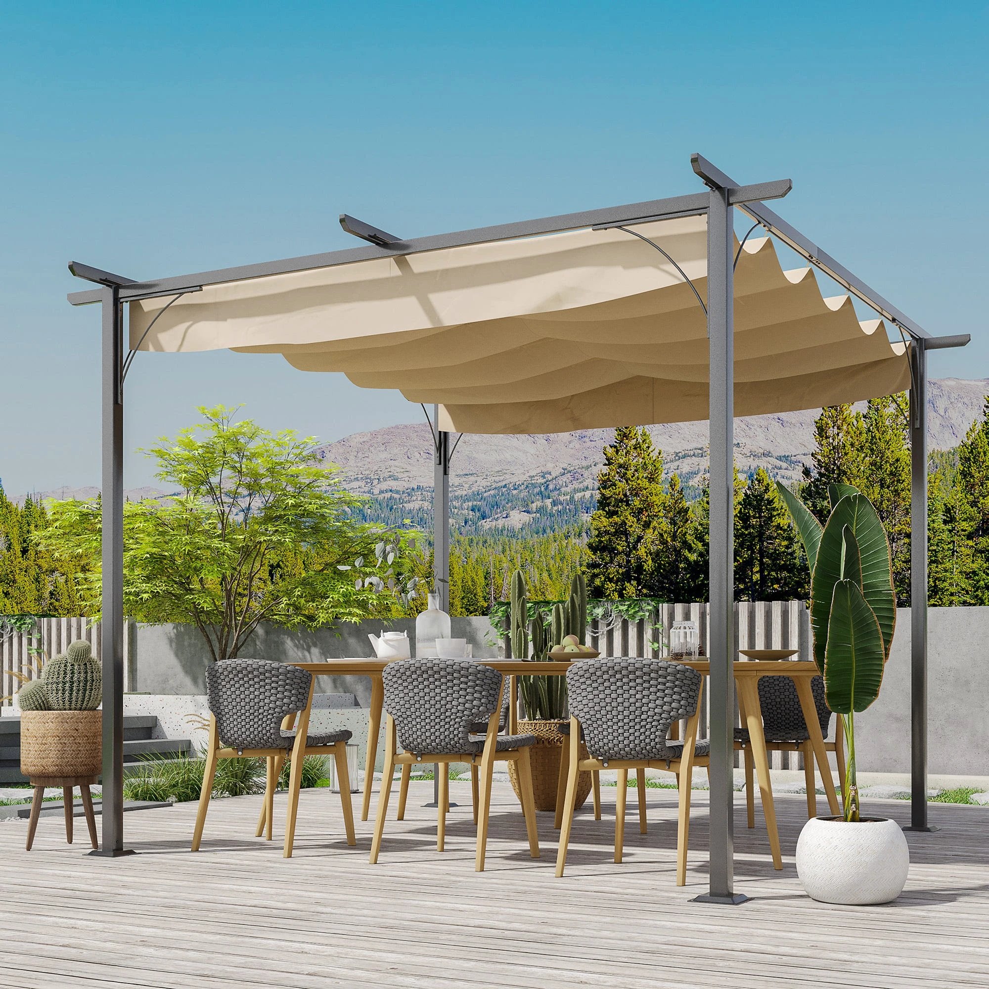 Unbranded 3x3m Outdoor Pergola Metal Gazebo Porch Awning Retractable Canopy Outsunny - Gazebos