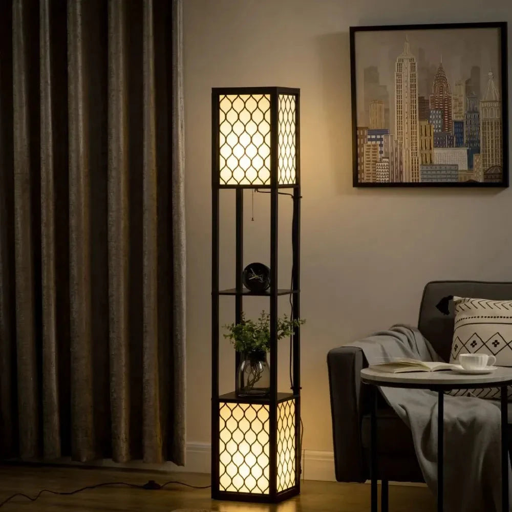 Floor Lamp with Shelves, 2 Light, Modern Standing Lamps for Living Room Bedroom by Unbranded