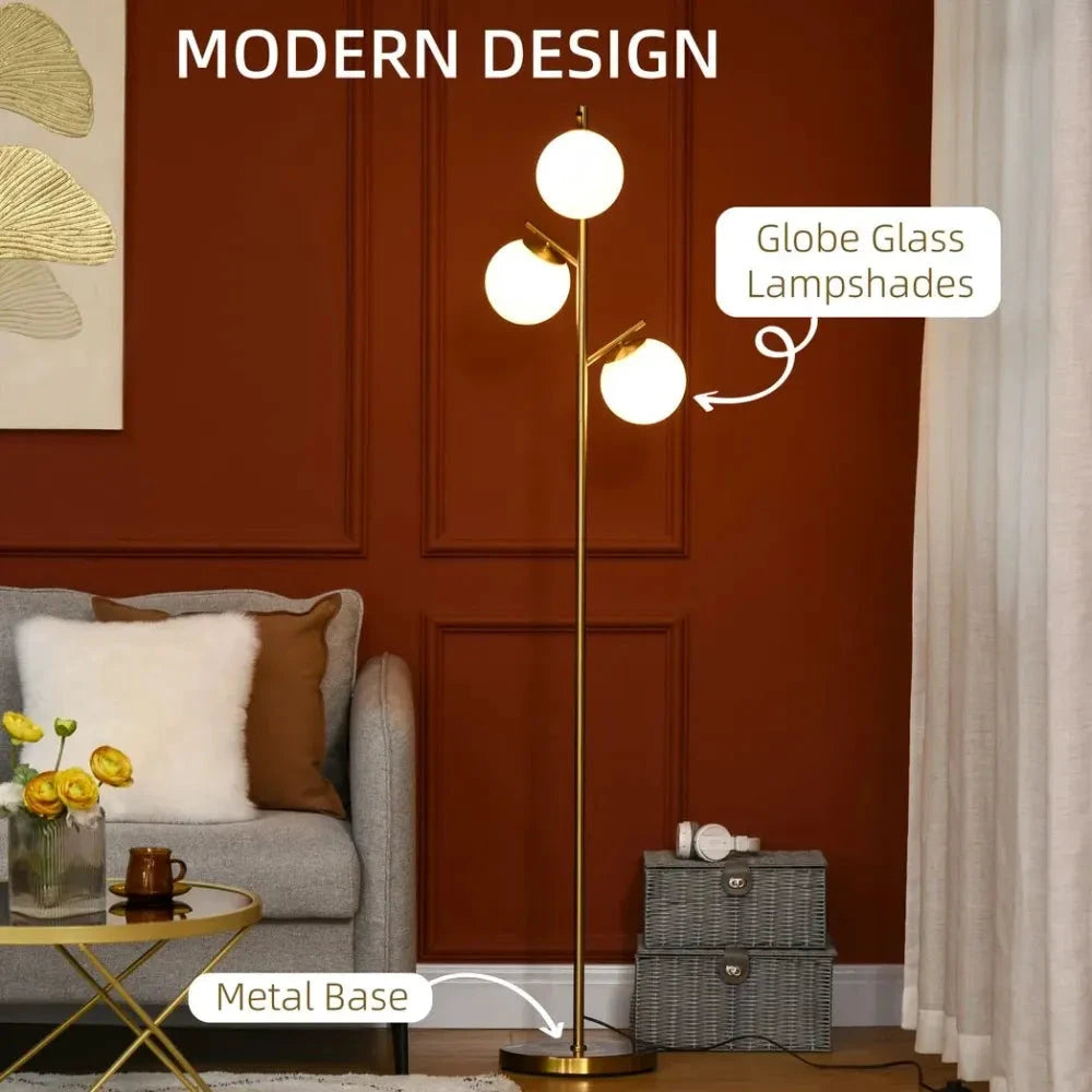 Modern Floor Lamp for Living Room Bedroom, 3 Light Tree Standing Lamp, Gold by Unbranded