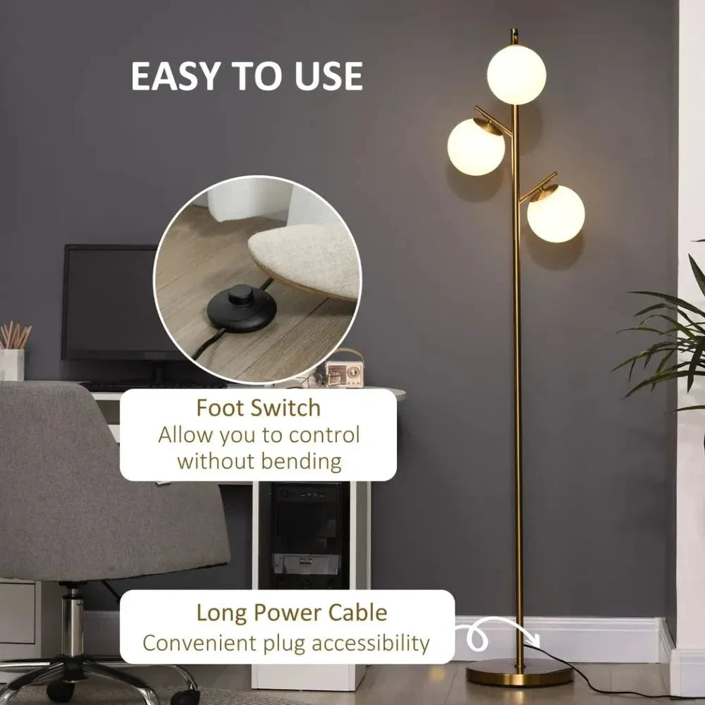 Modern Floor Lamp for Living Room Bedroom, 3 Light Tree Standing Lamp, Gold by Unbranded