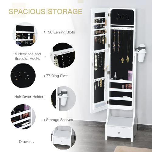 Unbranded Freestanding Jewellery Storage Mirror Armoire LED Lights Hooks Drawer - Mirror