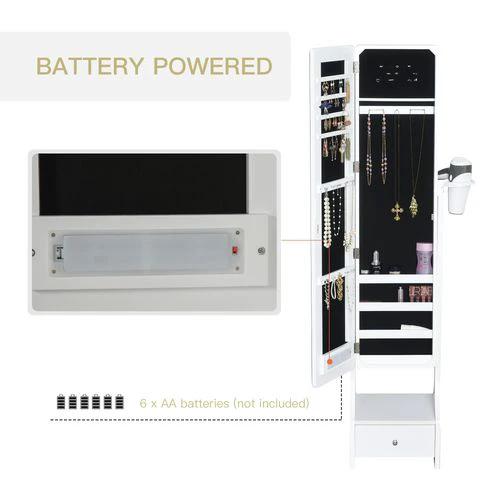 Freestanding Jewellery Storage Mirror Armoire LED Lights Hooks Drawer by Unbranded