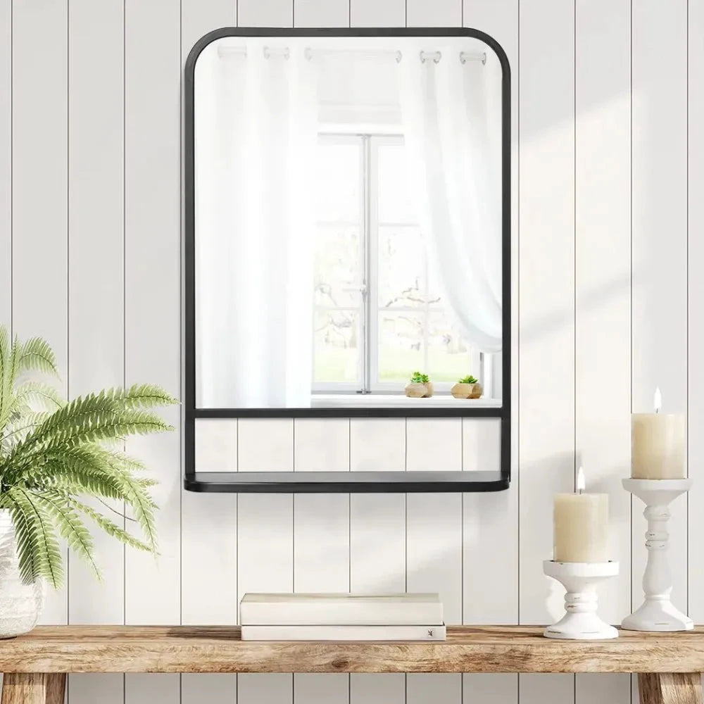 Square Wall Mirror with Shelf, 70x50 cm Modern Mirrors for Living Room, Bedroom by Unbranded