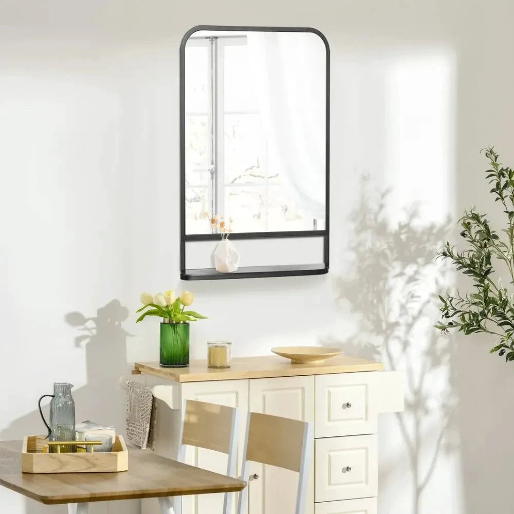 Square Wall Mirror with Shelf, 86x53 cm Modern Mirrors for Living Room, Bedroom by Unbranded