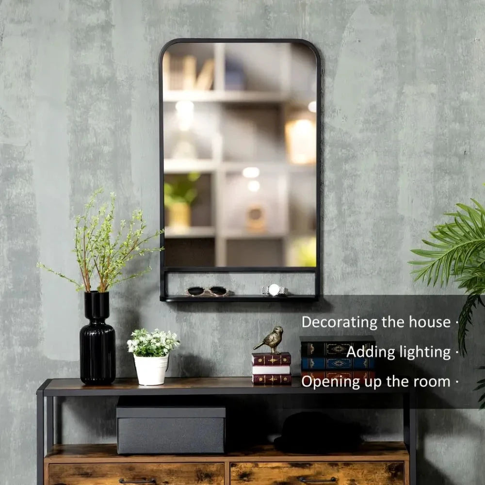 Square Wall Mirror with Shelf, 86x53 cm Modern Mirrors for Living Room, Bedroom by Unbranded