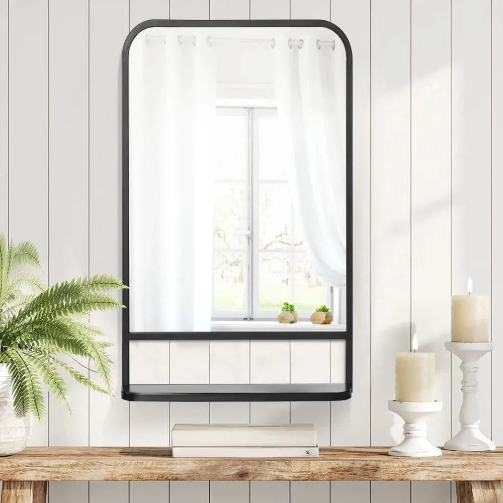 Square Wall Mirror with Shelf, 86x53 cm Modern Mirrors for Living Room, Bedroom by Unbranded