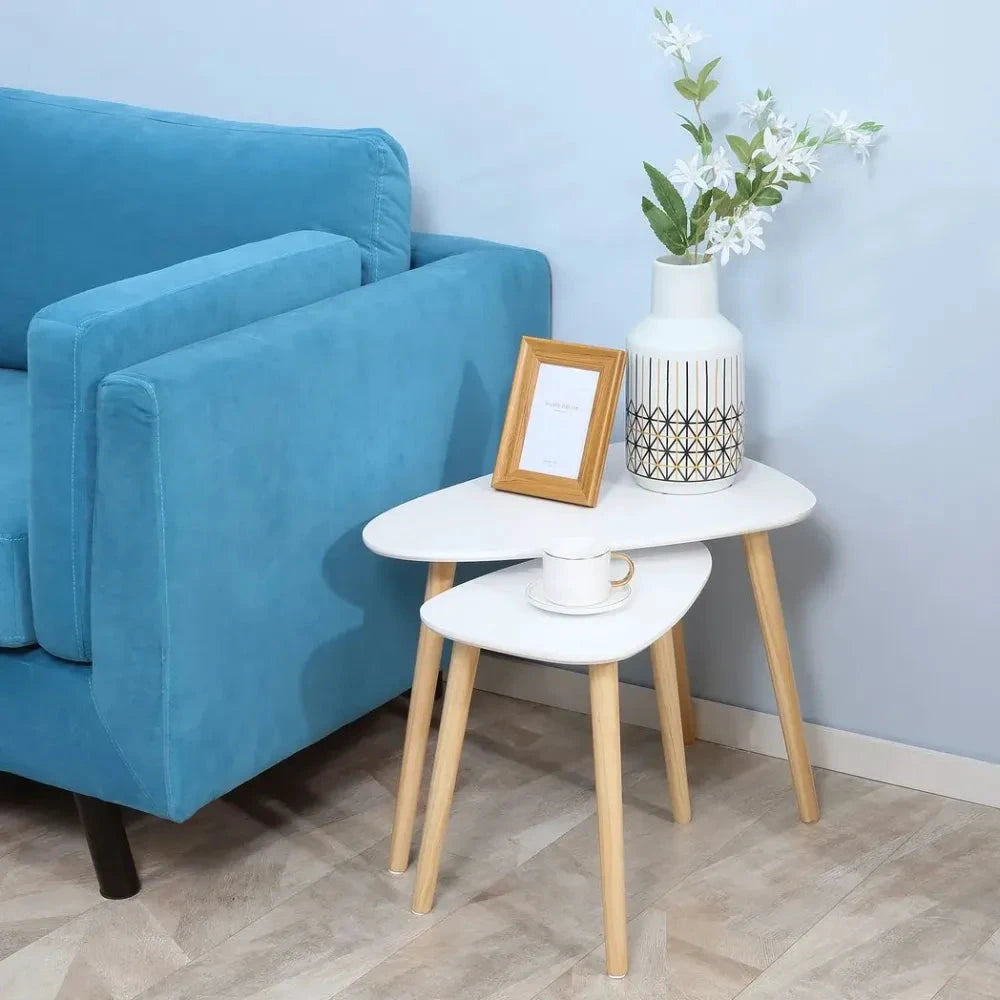 Unbranded Side Table Set of 2 Nested Coffee Table W/ Solid Wood Legs Living Room White - Uncategorized Nest of Tables