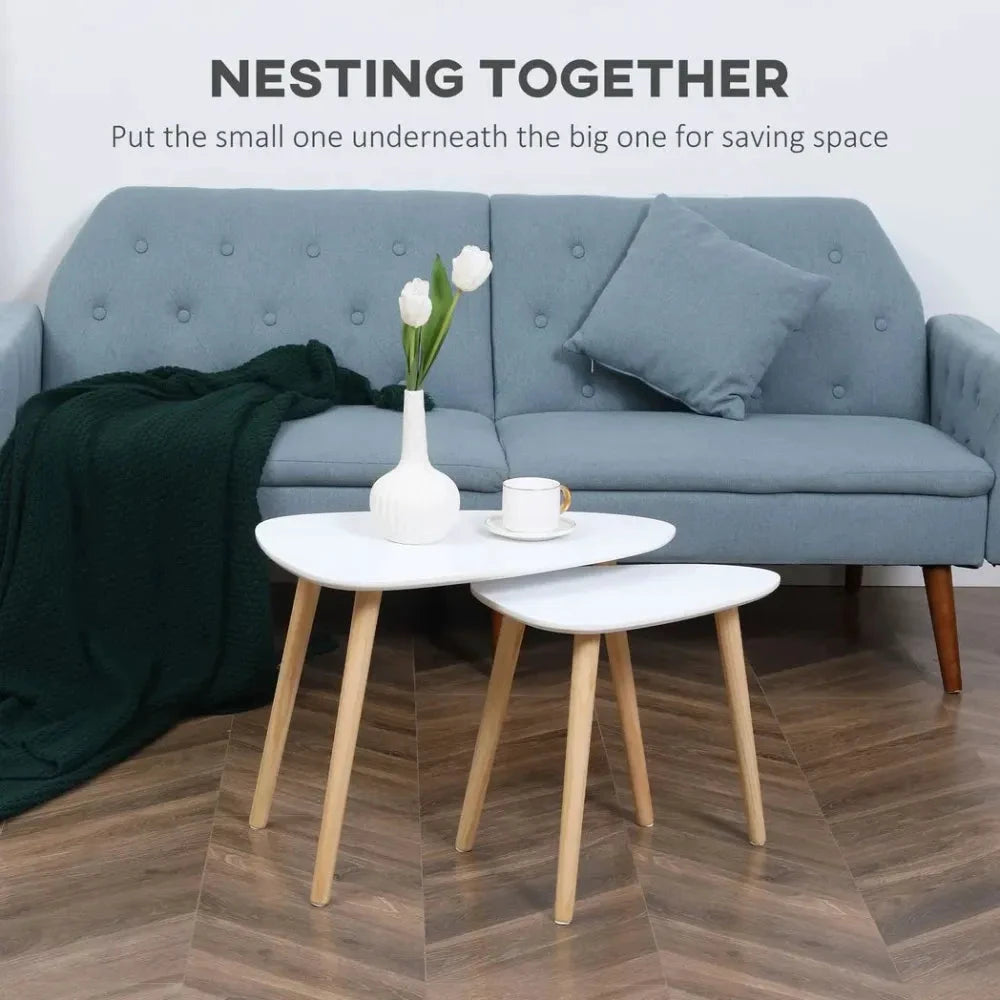 Unbranded Side Table Set of 2 Nested Coffee Table W/ Solid Wood Legs Living Room White - Uncategorized Nest of Tables