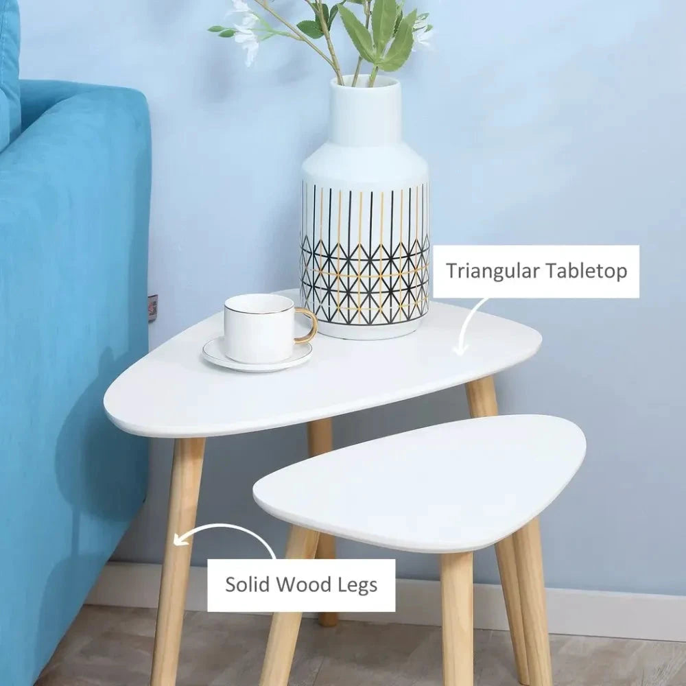 Unbranded Side Table Set of 2 Nested Coffee Table W/ Solid Wood Legs Living Room White - Uncategorized Nest of Tables