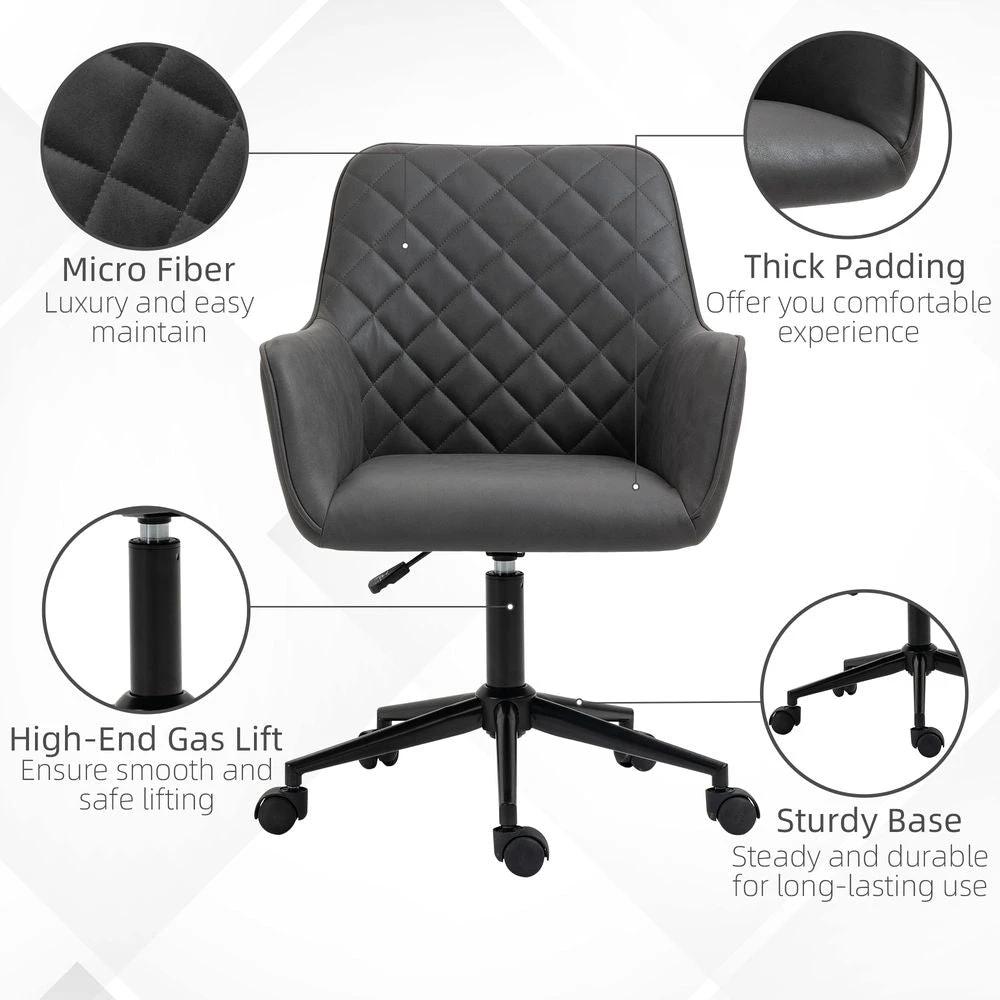 Argyle Office Chair Leather-Feel Fabric Home Study Leisure Wheels Vinsetto by Unbranded