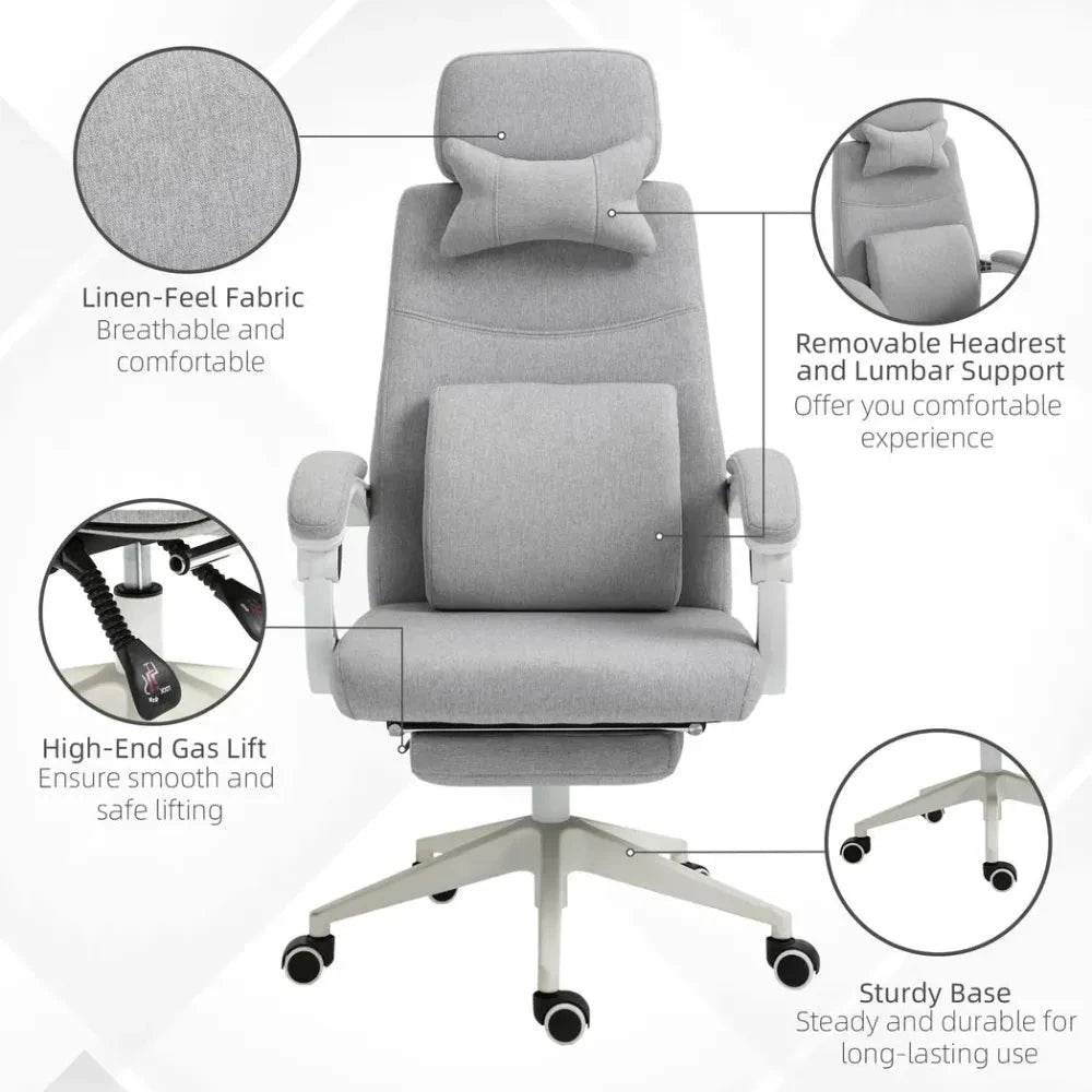 Ergonomic Home Office Chair 360 Swivel with Footrest Height Adjustable Grey by Unbranded