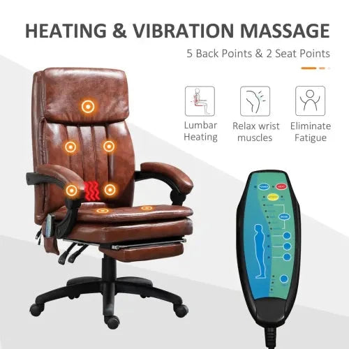 Ergonomic Office Chair w/ 7 Massage Points Headrest Armrest Footrest Brown - Office Chair