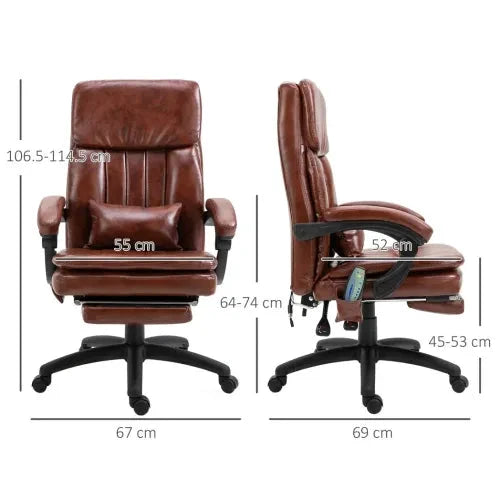Ergonomic Office Chair w/ 7 Massage Points Headrest Armrest Footrest Brown - Office Chair