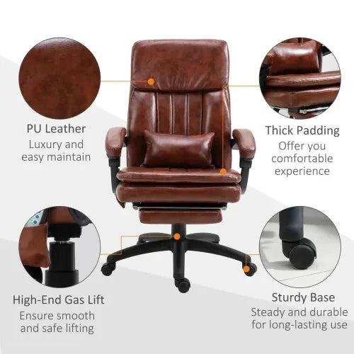 Ergonomic Office Chair w/ 7 Massage Points Headrest Armrest Footrest Brown - Office Chair