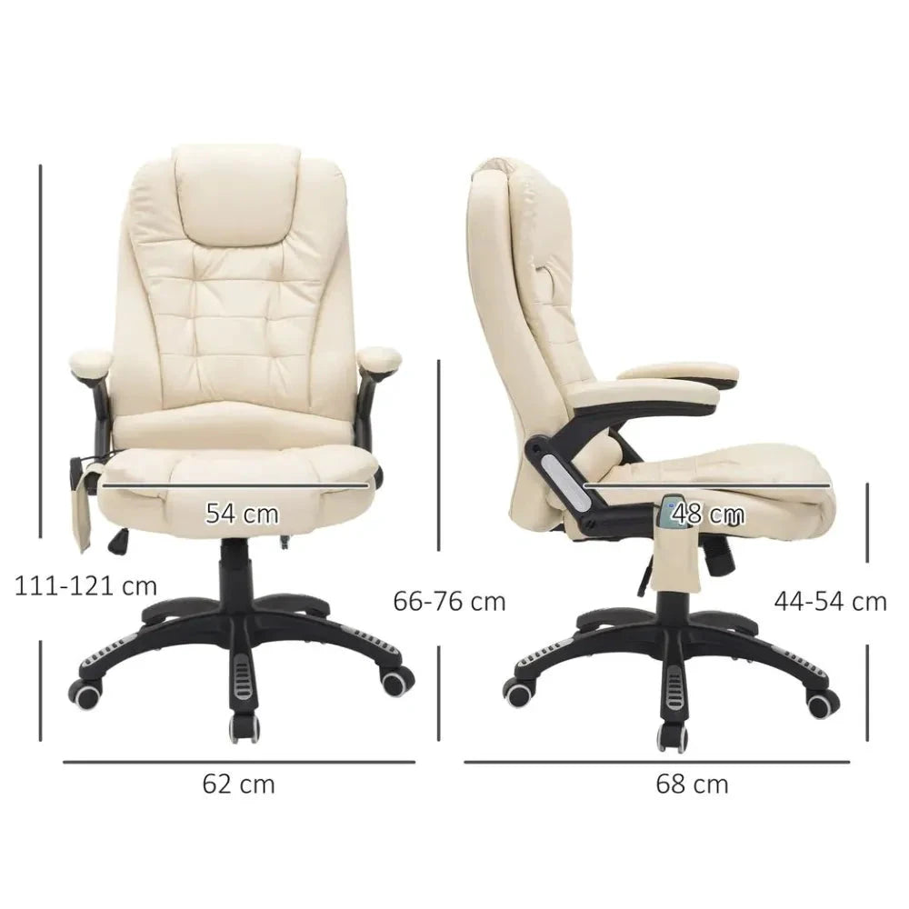 Executive Office Chair with Massage and Heat PU Leather Reclining Chair, Beige by Unbranded
