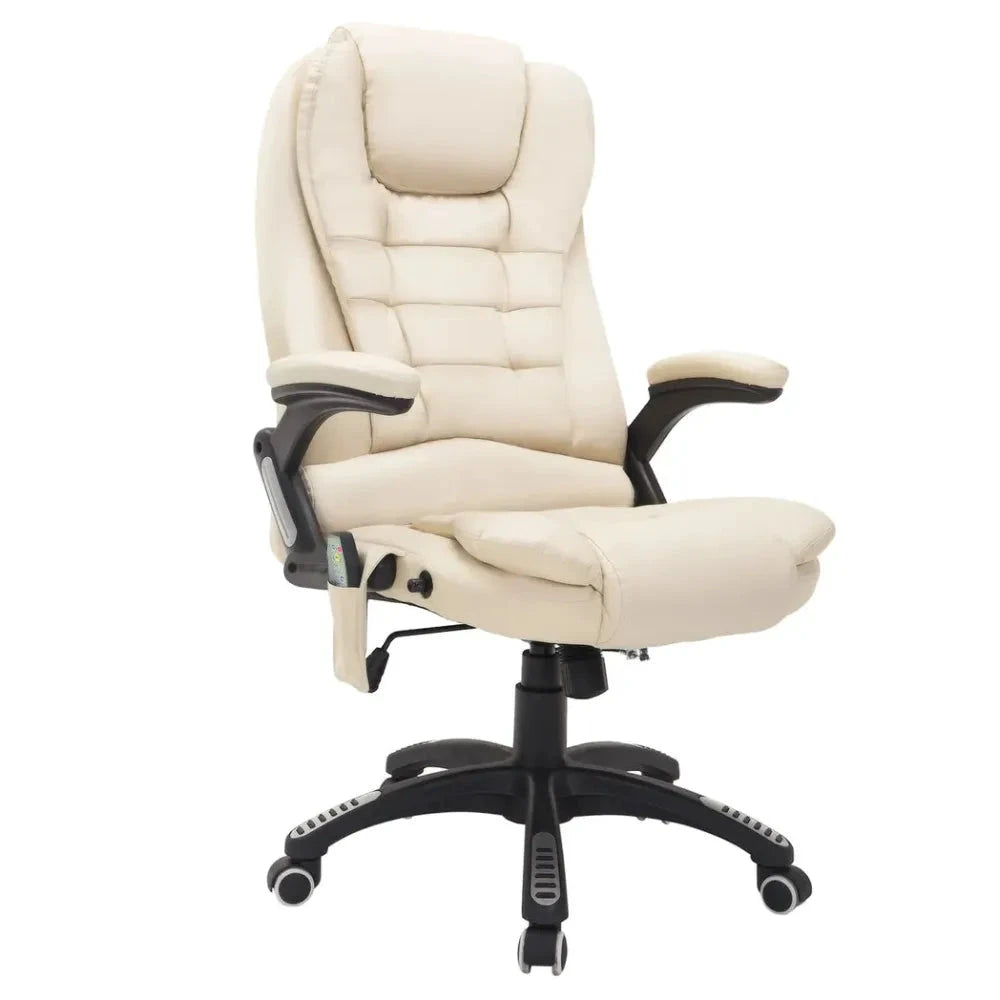 Executive Office Chair with Massage and Heat PU Leather Reclining Chair, Beige by Unbranded