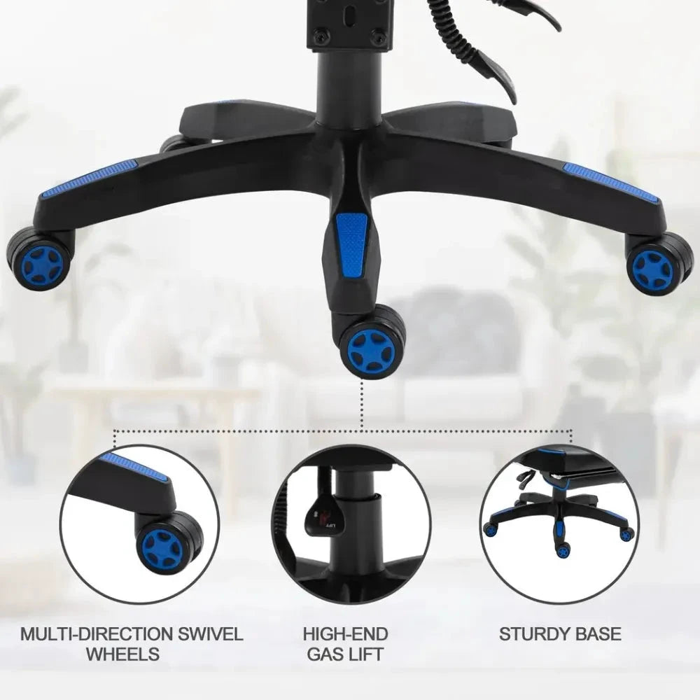 Gaming Chair Ergonomic Reclining w/ Manual Footrest Wheels Stylish Office Blue - Office Chair