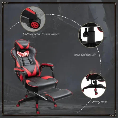 Gaming Chair Ergonomic Reclining w/ Manual Footrest Wheels Stylish Office Red by Unbranded