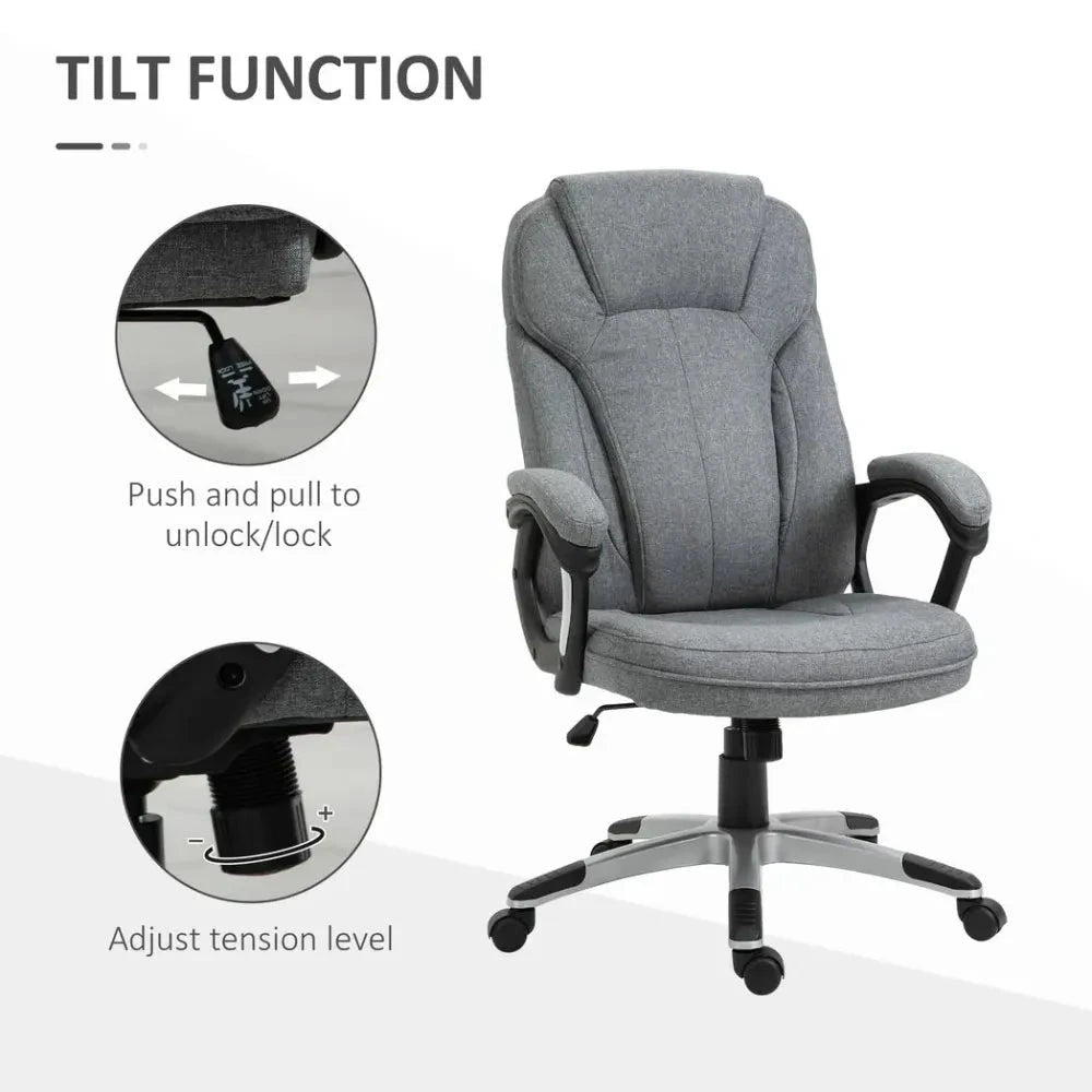 Unbranded High Back Home Office Chair Height Adjustable Computer Chair w/ Armrests, Grey - Office Chair
