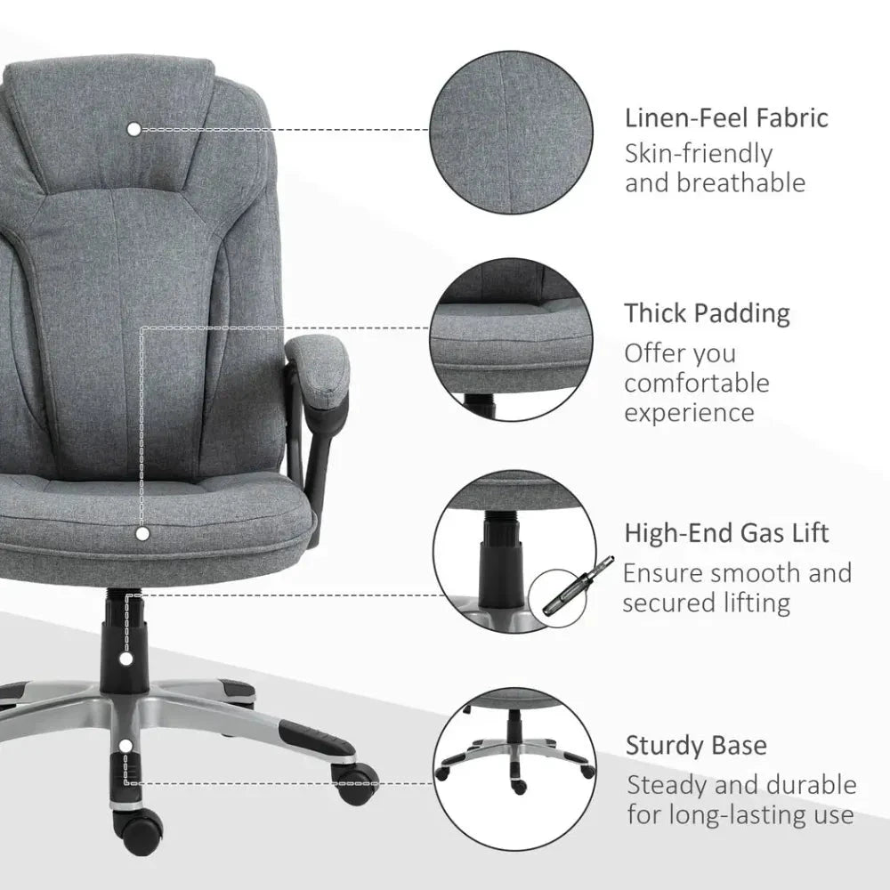 Unbranded High Back Home Office Chair Height Adjustable Computer Chair w/ Armrests, Grey - Office Chair