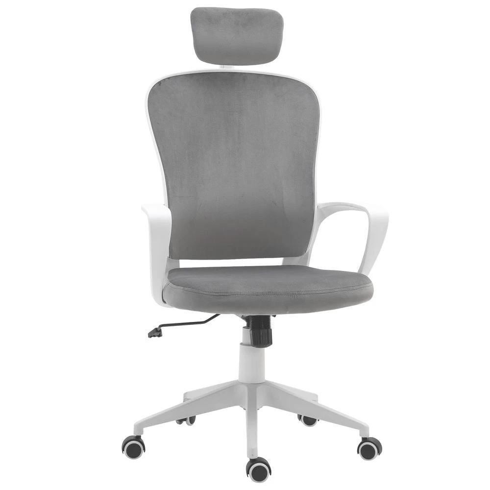 High-Back Office Chair Home Rocking w/ Wheel, Up-Down Headrest, Grey Vinsetto by Unbranded