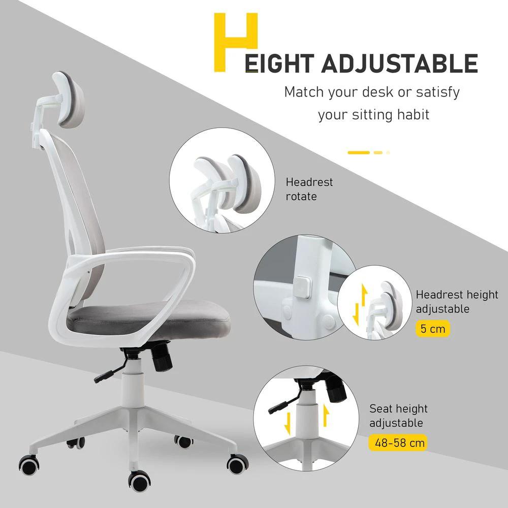 Unbranded High-Back Office Chair Home Rocking w/ Wheel, Up-Down Headrest, Grey Vinsetto - Office Chair