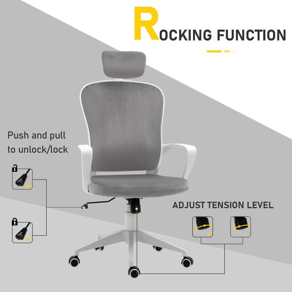 Unbranded High-Back Office Chair Home Rocking w/ Wheel, Up-Down Headrest, Grey Vinsetto - Office Chair
