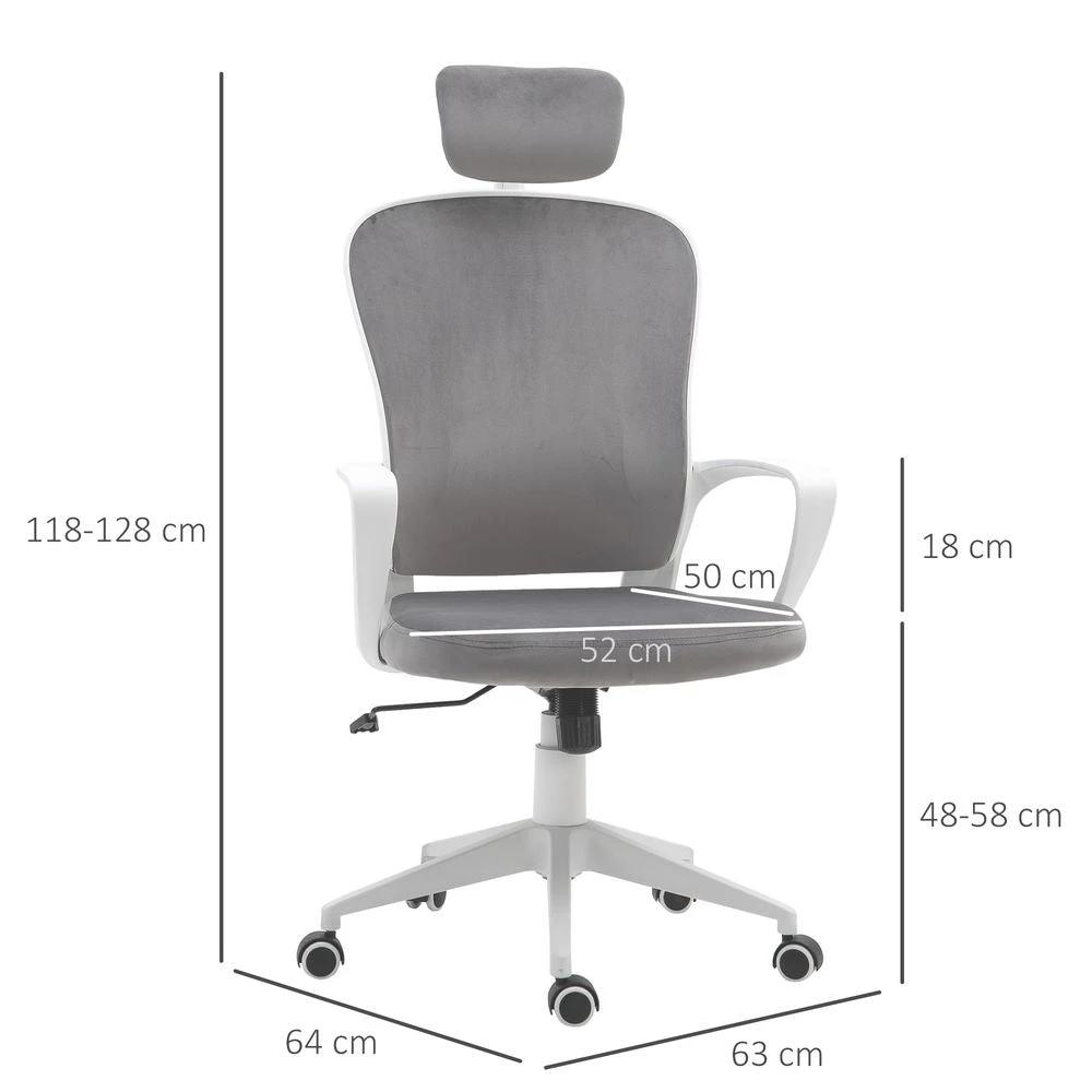 Unbranded High-Back Office Chair Home Rocking w/ Wheel, Up-Down Headrest, Grey Vinsetto - Office Chair