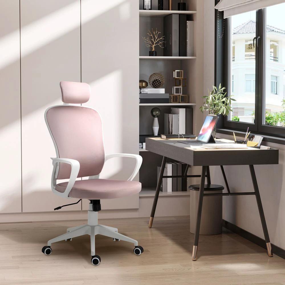 Unbranded High-Back Office Chair Velvet Fabric Computer Rocking Wheels, Pink Vinsetto - Office Chair